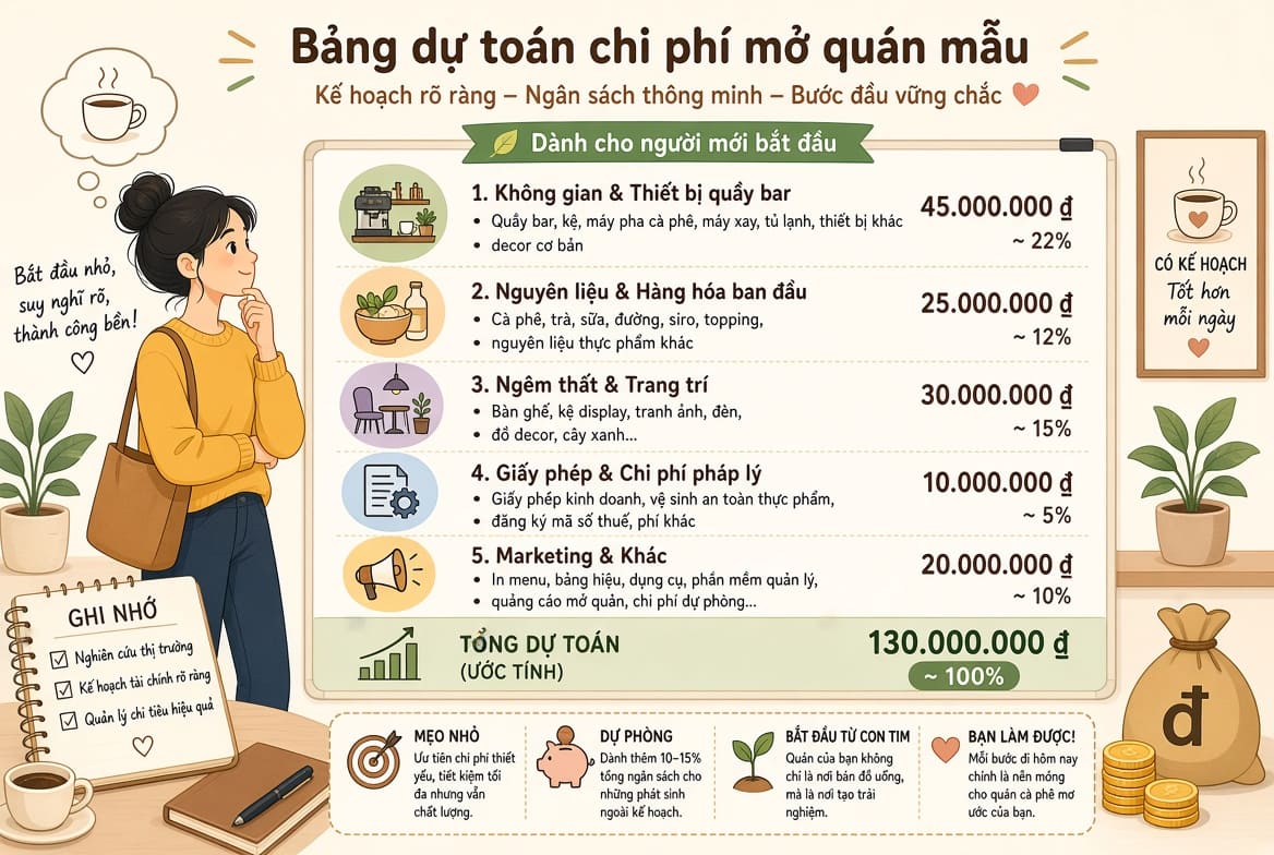 Bảng dự toán chi phí mở quán mẫu cho người mới