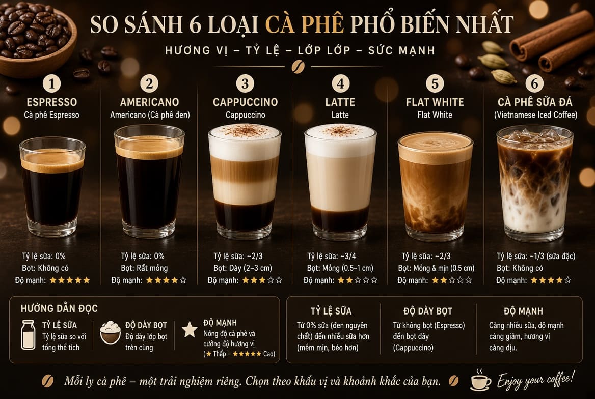 Các loại cà phê phổ biến và cách phân biệt