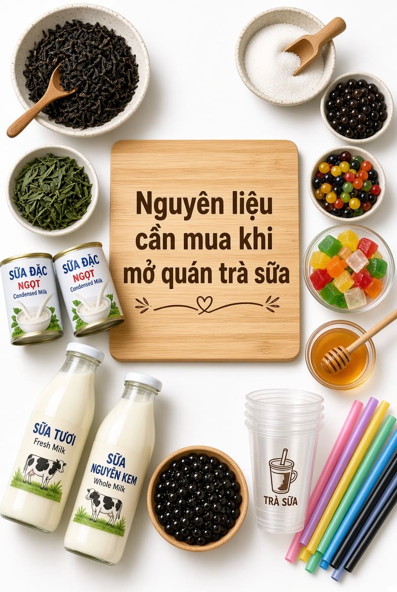 Nguyên liệu cần mua khi mở quán trà sữa cho người mới
