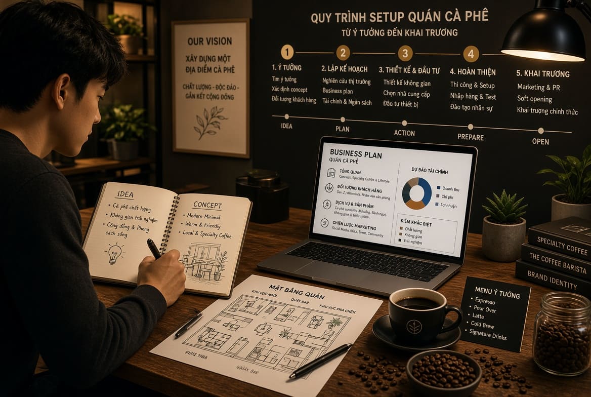 Quy trình setup quán cà phê từ ý tưởng đến khai trương